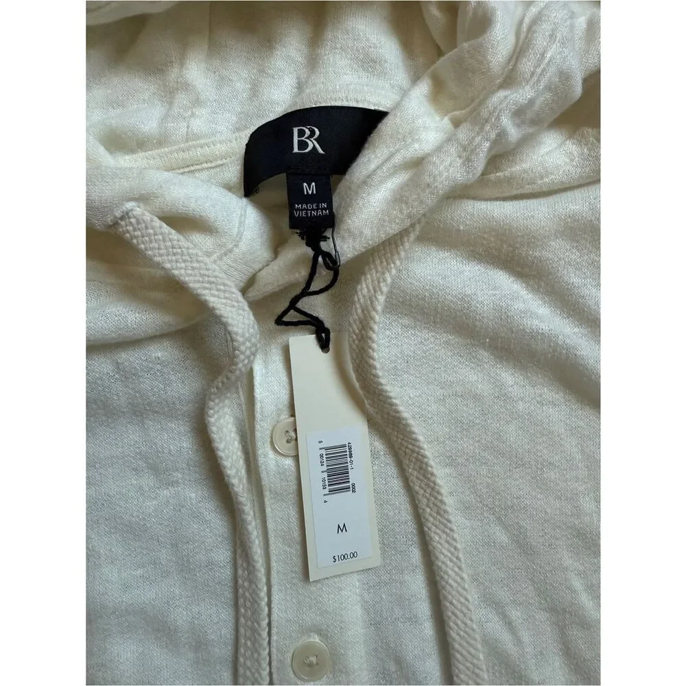 Banana Republic Men's Hooded Henley Sweatshirt Cream NEW Medium Linen